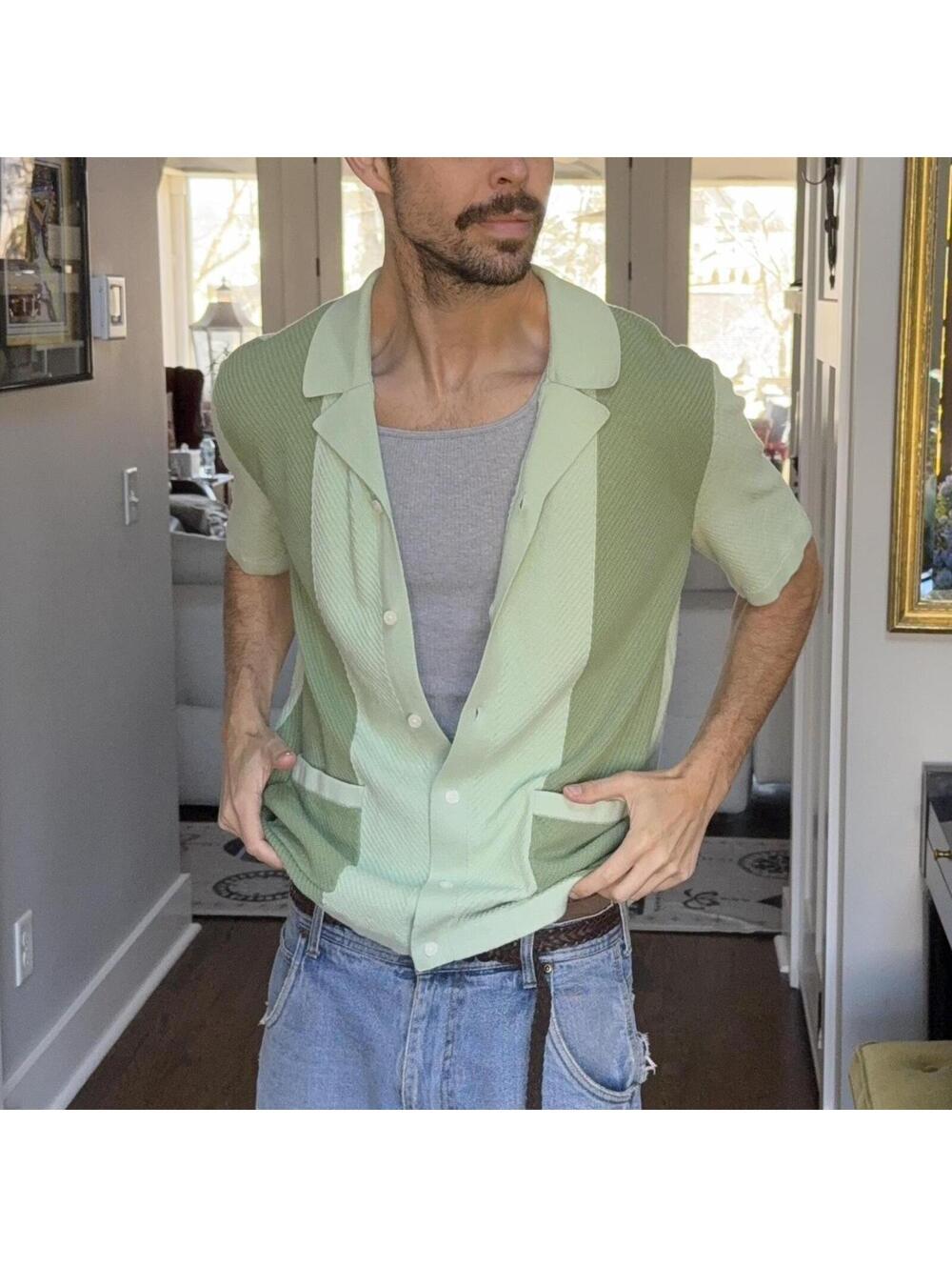 💚 Abercrombie & Fitch Textured Knit Camp Shirt — Men’s M
